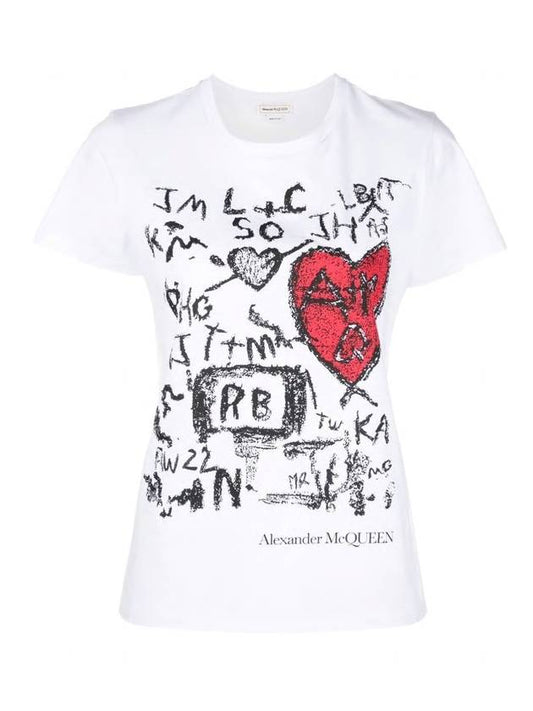 Women's Scribble Short Sleeve T-Shirt White - ALEXANDER MCQUEEN - BALAAN 1