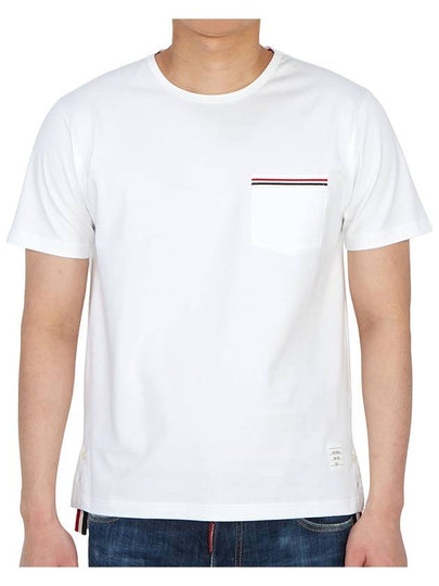 Men's Medium Weight Jersey Tipped Pocket Crewneck Short Sleeve T-Shirt White - THOM BROWNE - BALAAN 2