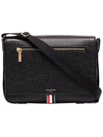 Tonal Strap Leather Reporter Cross Bag Black - THOM BROWNE - BALAAN 1