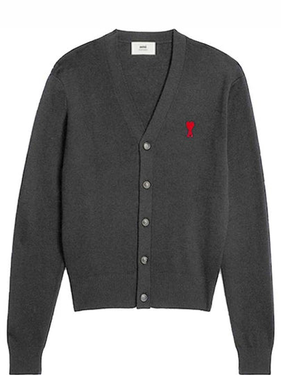 Heart Logo Merino Wool Cardigan Heather Grey - AMI - BALAAN 2