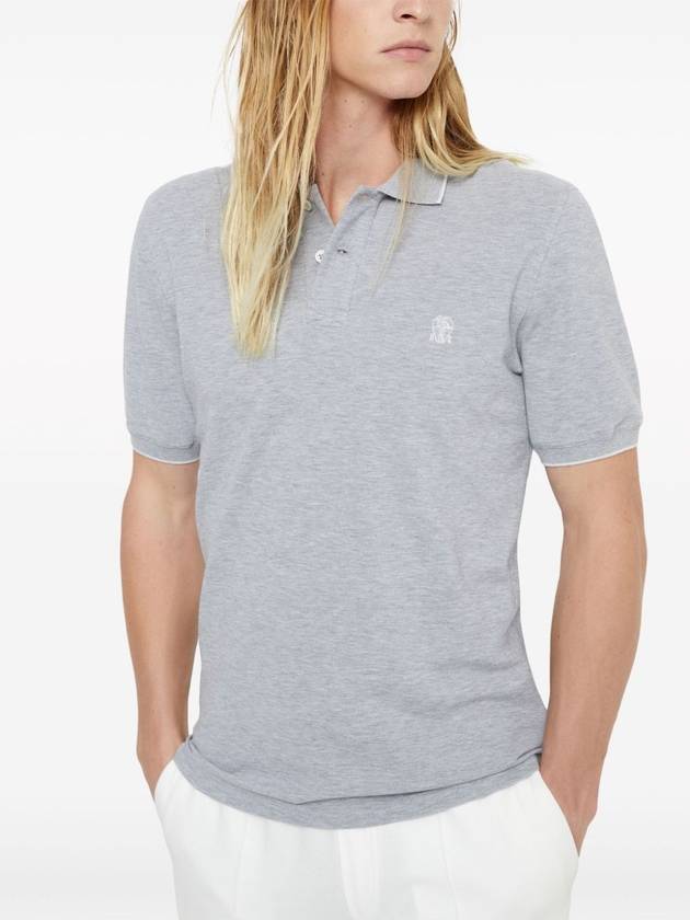 Embroidered Logo Short Sleeve Polo Shirt Grey - BRUNELLO CUCINELLI - BALAAN 5