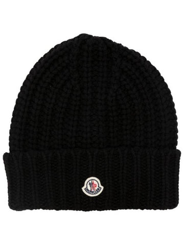 Logo Patch Cashmere Blend Beanie Black - MONCLER - BALAAN 1