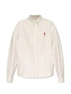 Small Heart Logo Stripe Boxy Fit Long Sleeve Shirt Chalk - AMI - BALAAN 2