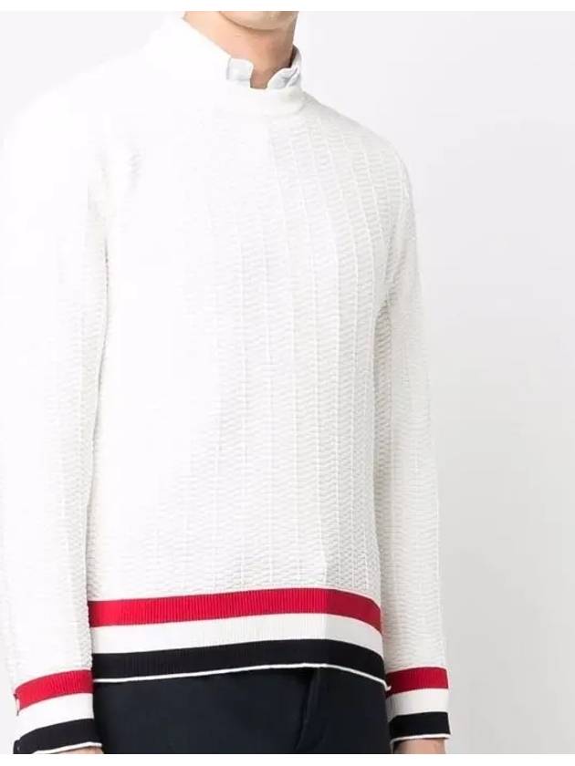 Men's Textured Crew Neck Knit Top White - THOM BROWNE - BALAAN.