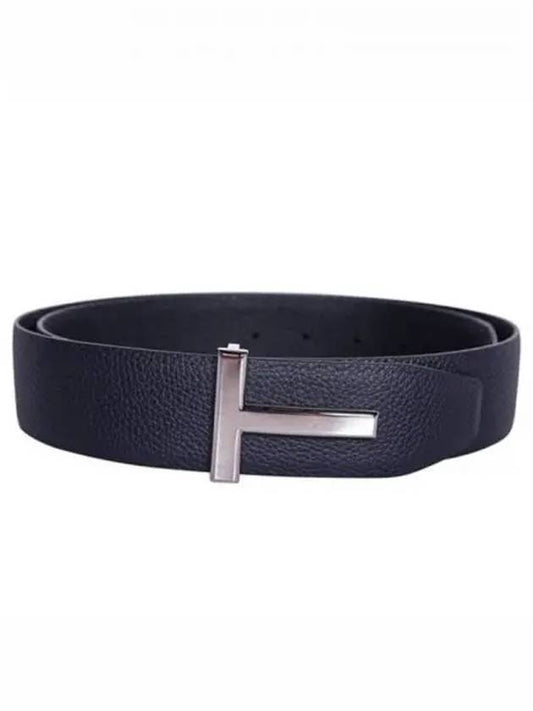 Sliver Soft Grain Leather T Icon Belt Dark Navy Black - TOM FORD - BALAAN 2