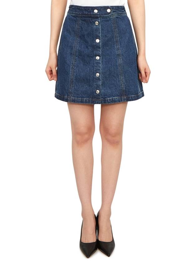 Women's Poppy Front Button Denim A-Line Skirt Blue - A.P.C. - BALAAN 4