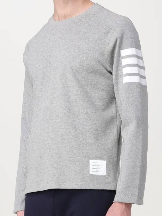 4-Bar Striped Cotton Long Sleeve T-Shirt Light Grey - THOM BROWNE - BALAAN 4