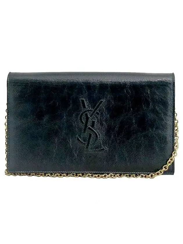 YSL Yip 279106 Black Color Patent Monogram Stitch Square Flap Gold Chain Clutch Shoulder Bag - SAINT LAURENT - BALAAN 1