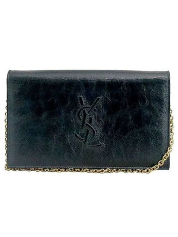 YSL Yip 279106 Black Color Patent Monogram Stitch Square Flap Gold Chain Clutch Shoulder Bag - SAINT LAURENT - BALAAN 1