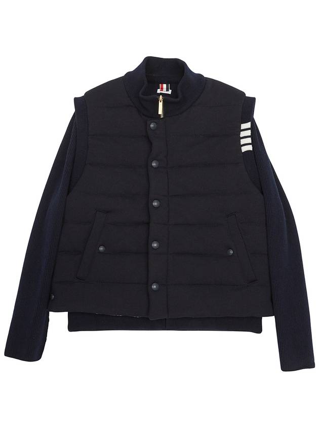 Men's Reversible Padded 4 Bar Funnel Neck Merino Jersey Padding Jacket Navy - THOM BROWNE - BALAAN 2