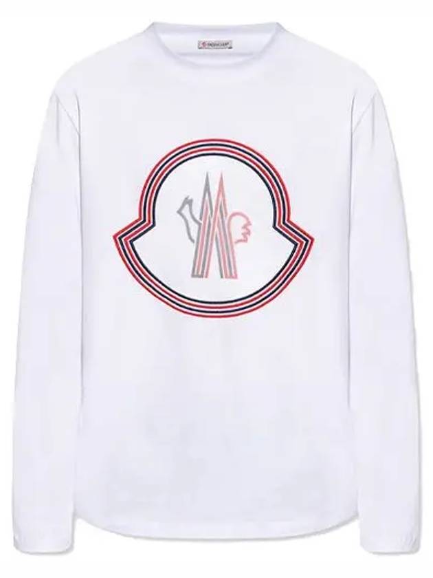 Logo patch round long sleeve t shirt white men s 8D00005 8390T 001 - MONCLER - BALAAN 1