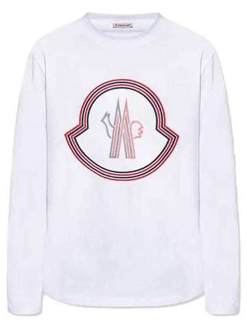 Logo patch round long sleeve t shirt white men s 8D00005 8390T 001 - MONCLER - BALAAN 1