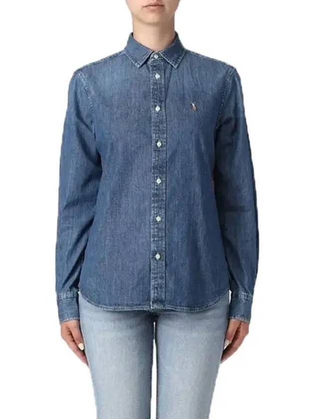 Embroidered Logo Denim Shirt Blue - POLO RALPH LAUREN - BALAAN 3