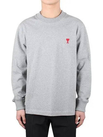 Small Heart Logo Long Sleeve T-Shirt Grey - AMI - BALAAN 2