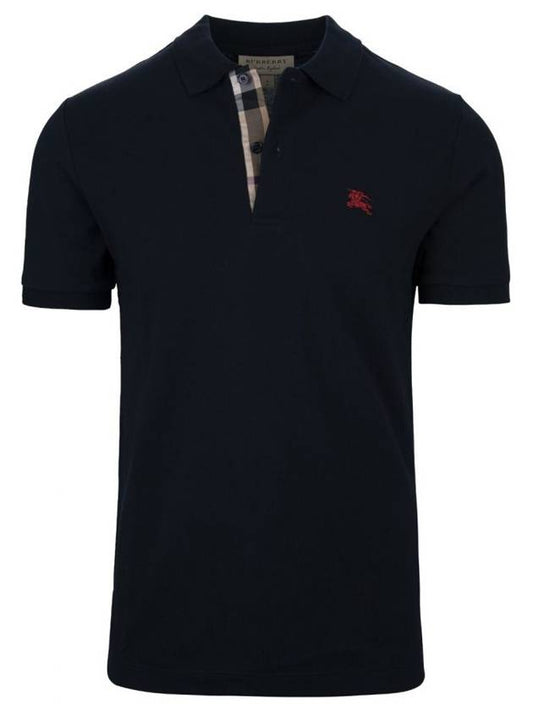 Logo Oxford Short Sleeve PK Shirt Navy - BURBERRY - BALAAN 1