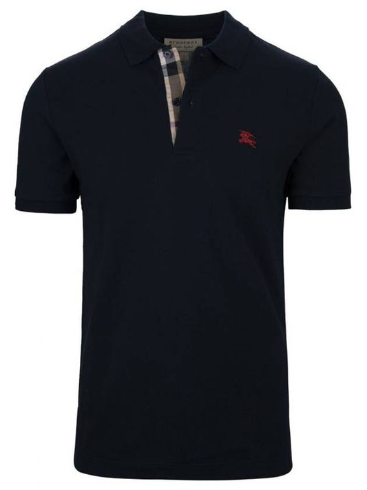 Logo Oxford Short Sleeve Polo Shirt Navy - BURBERRY - BALAAN 1