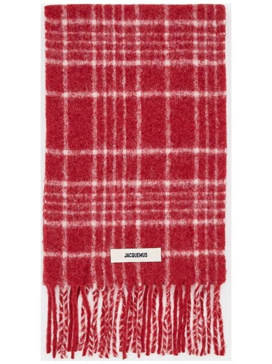 L’echarpe Carro Le Chouchou Jacquard Check Scarf Dark Red - JACQUEMUS - BALAAN 1