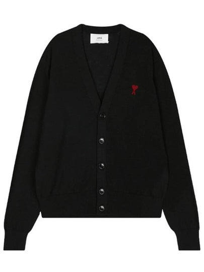 Red Heart Logo Merino Wool Cardigan Black - AMI - BALAAN 2