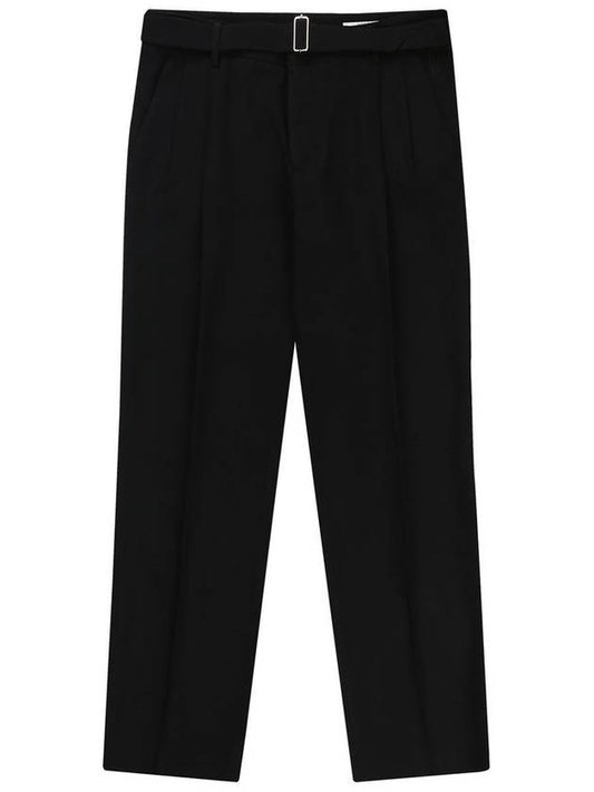 Men's Belted Two Tuck Tapered Slacks Black - SOLEW - BALAAN 1