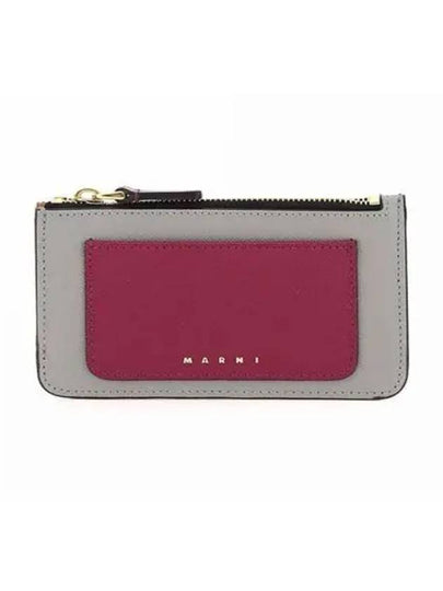 Saffiano Two-Tone Zipper Card Wallet Grey Purple - MARNI - BALAAN 2