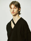V-neck layered string pierced sweatshirt black - S SY - BALAAN 7