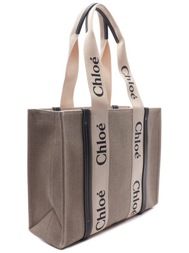 Woody Canvas Medium Tote Bag White Navy - CHLOE - BALAAN 4