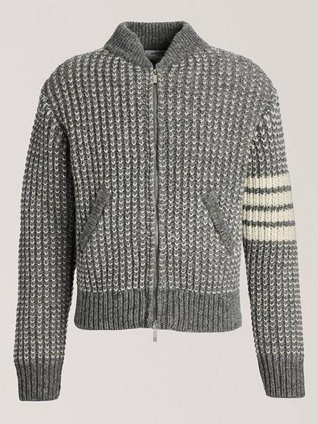 4-Bar Chunky Knit Bomber Jacket Grey - THOM BROWNE - BALAAN 2