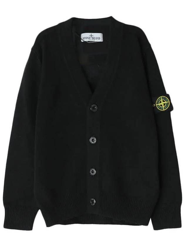 Kids Wappen Patch V-Neck Knit Cardigan Black - STONE ISLAND - BALAAN 3