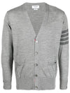 4-Bar Stripe Sustainable Merino Wool Cardigan Grey - THOM BROWNE - BALAAN 3