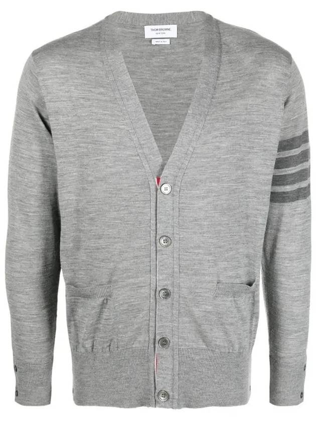 4-Bar Stripe Sustainable Merino Wool Cardigan Grey - THOM BROWNE - BALAAN 3