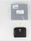 Three Stripes Pebble Grain Zipper Round Half Wallet Black - THOM BROWNE - BALAAN 9