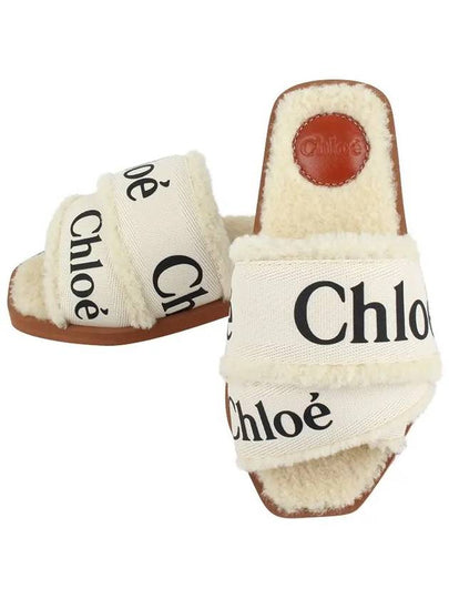 Woody Shearling Flat Mule Slippers Ivory - CHLOE - BALAAN 2