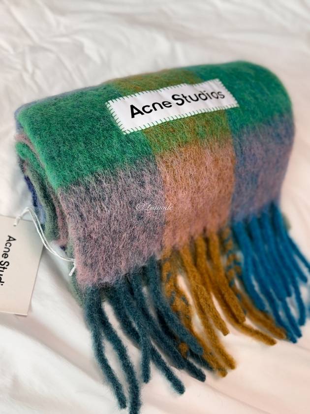 Check Mohair Muffler Turquoise Camel Blue - ACNE STUDIOS - BALAAN 5