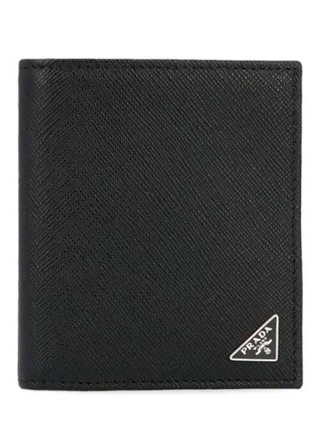 Saffiano Coin Pocket Triagle Logo Leather Wallet Black - PRADA - BALAAN 3