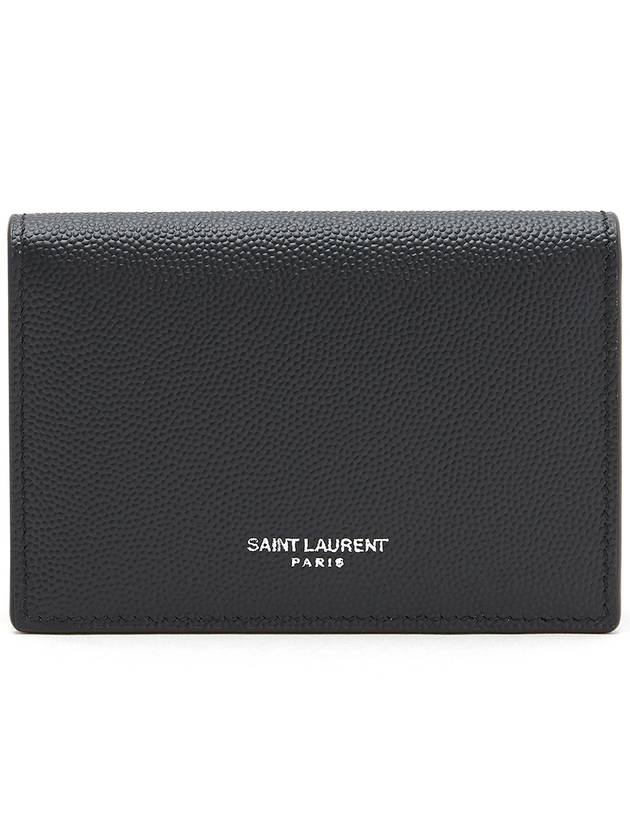 Business Flap in Grain De Poudre Embossed Leather Card Wallet Black - SAINT LAURENT - BALAAN 2