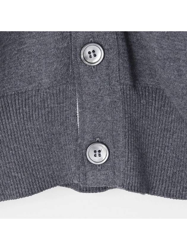 4-Bar V-Neck Milan Seersucker Cardigan Medium Grey - THOM BROWNE - BALAAN 4