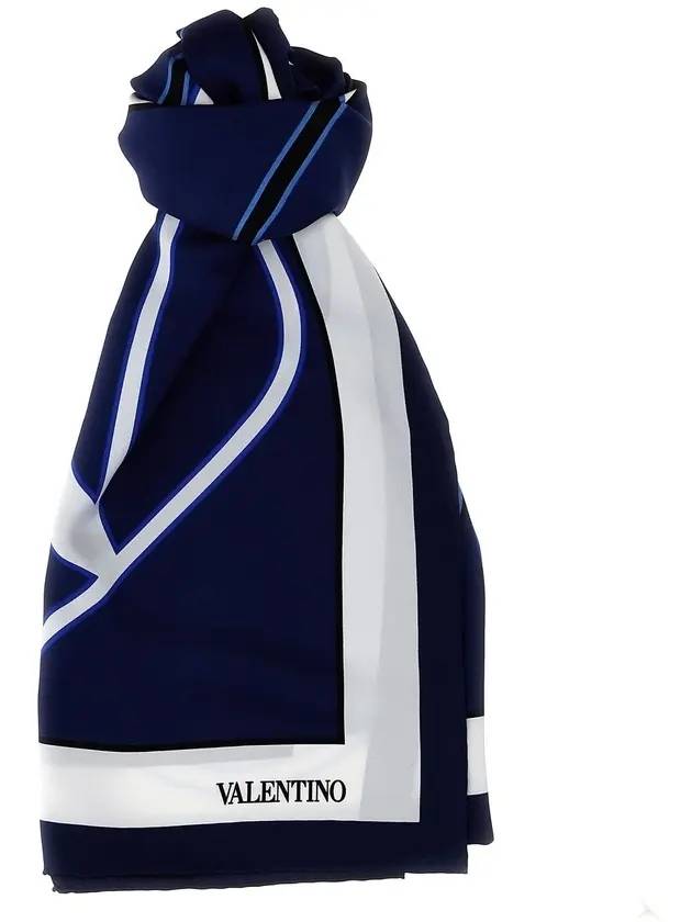 V Logo Silk Scarf Blue - VALENTINO - BALAAN 2