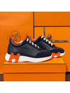 Men's Bouncing Sneakers Leather Marine Blue Orange Logo - HERMES - BALAAN 6