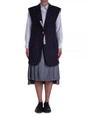 Super Oversized Cassic Sports Long Vest Navy - THOM BROWNE - BALAAN 2