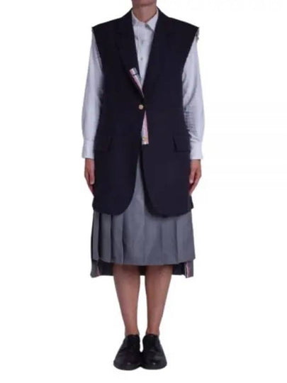 Super Oversized Cassic Sports Long Vest Navy - THOM BROWNE - BALAAN 2