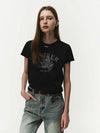 Archive Print Crop Short Sleeve T-Shirt Black - NOIRER FOR WOMEN - BALAAN 2