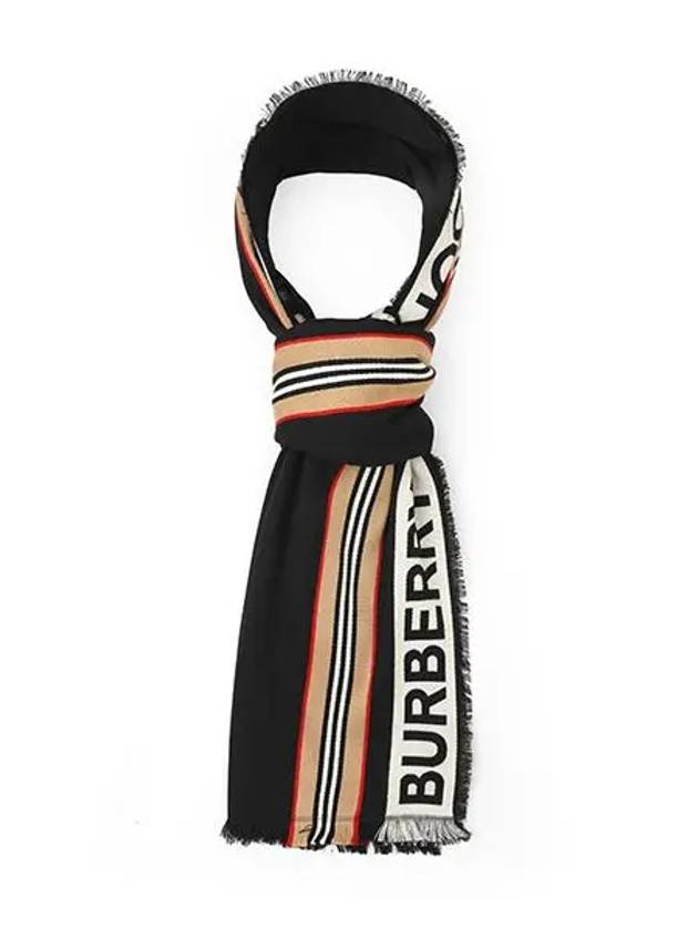 Icon Stripe Logo Scarf Black - BURBERRY - BALAAN 3