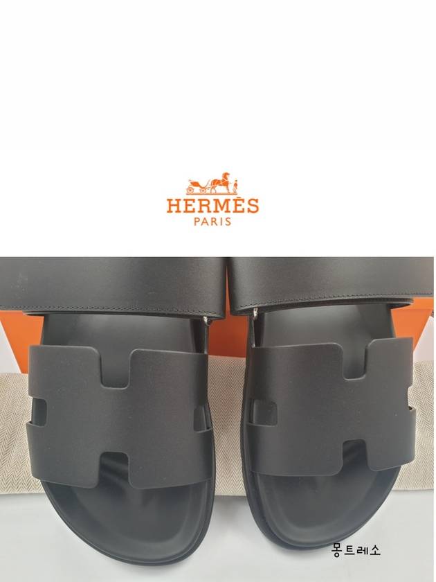 Hermes Chypre H Logo Calfskin Sandals Black - HERMES - BALAAN 5