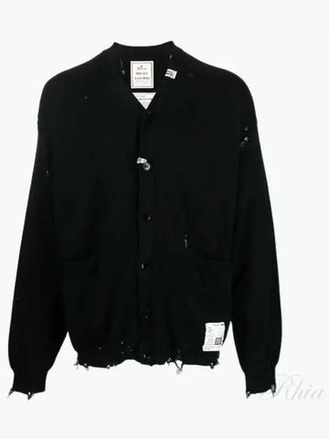 J10CD501 Black Distressed Cotton Cardigan - MIHARA YASUHIRO - BALAAN 1