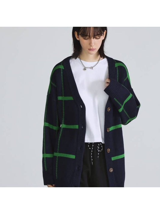 Big Check Cardigan Navy - THE GREEN LAB - BALAAN 1