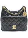 Hobo Handbag Shiny Crumpled Calfskin Gold Black - CHANEL - BALAAN 11