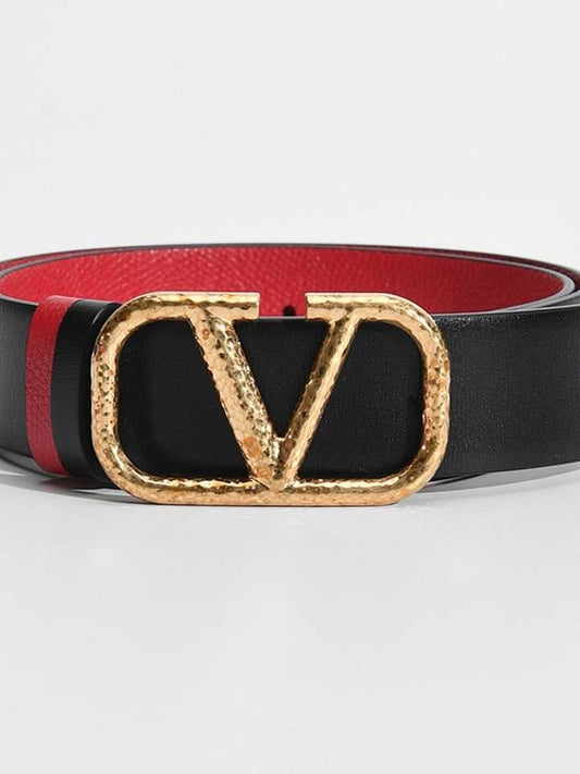 Gold V logo reversible leather belt black - VALENTINO - BALAAN 2