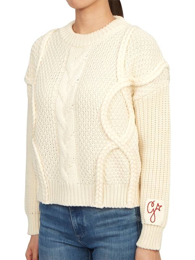 Crew Neck Golden Wool Cable Knit Top Ivory - GOLDEN GOOSE - BALAAN 3