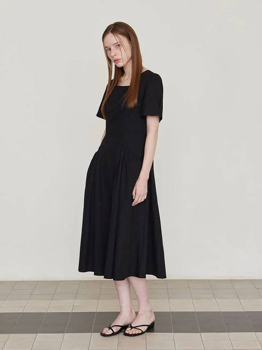 Square Neck Pocket Shirring Dress Black - LESEIZIEME - BALAAN 2