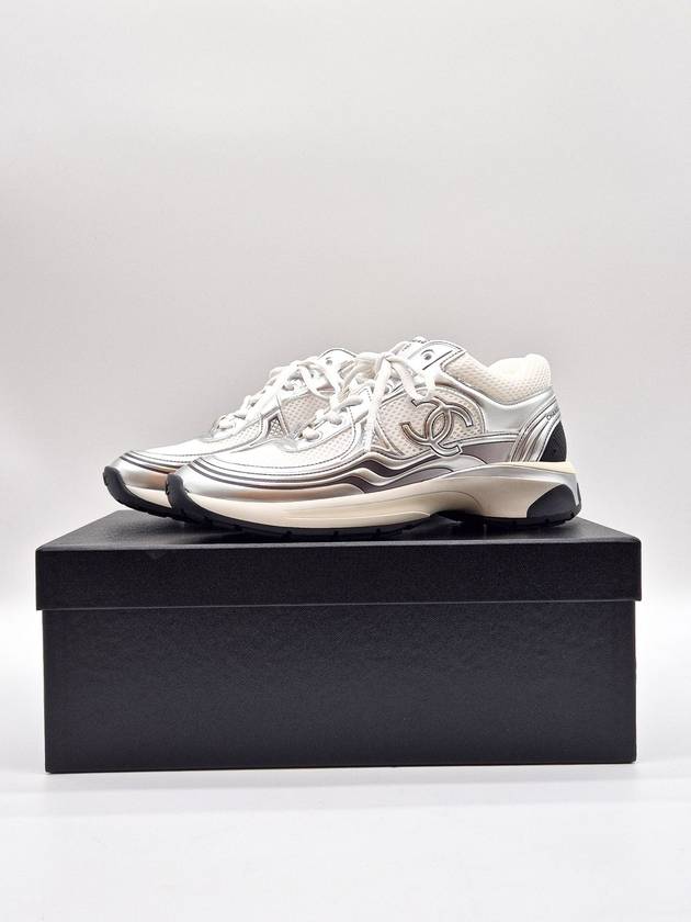 Fabric Laminated Low Top Sneakers Silver - CHANEL - BALAAN 3